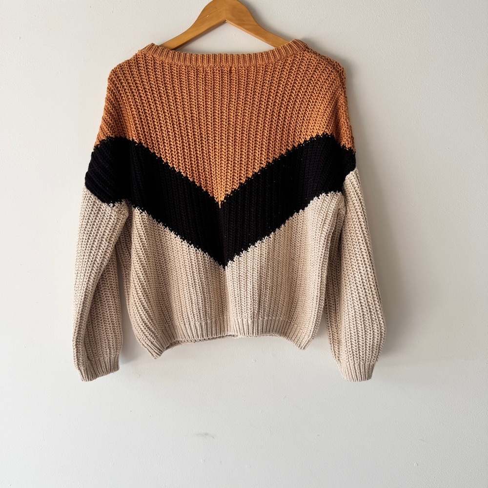 Lulu’s - Autumn Leaves Chevron Stripe Knit Sweater in Tan Multi - Picture 2 of 5